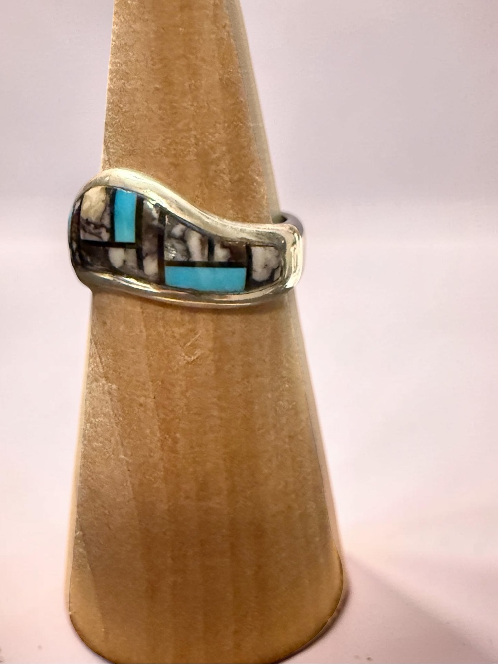 Turquoise Inlay Silver Ring - Blue Mosaic Design - Picture 3 of 5